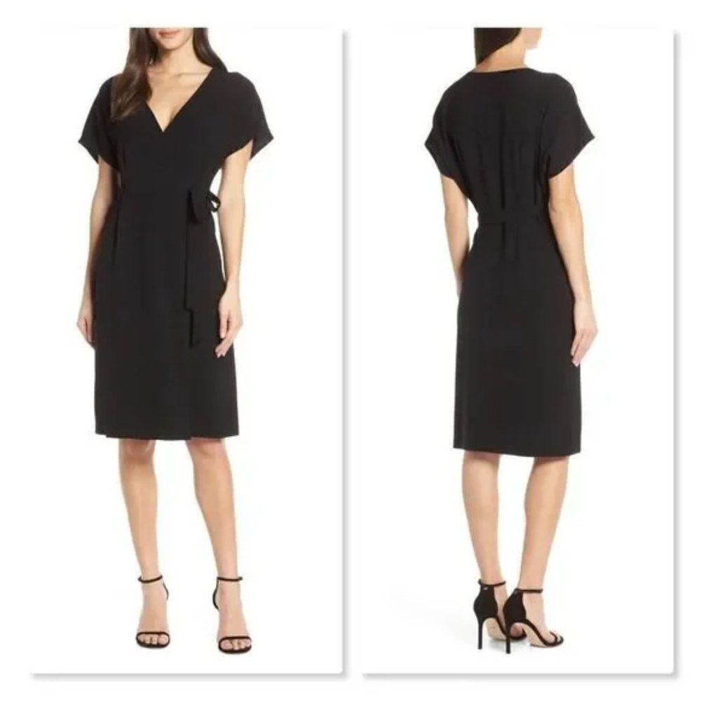 🌹CHARLES HENRY🌹 Black Dolman Sleeve Wrap Dress - [Medium]